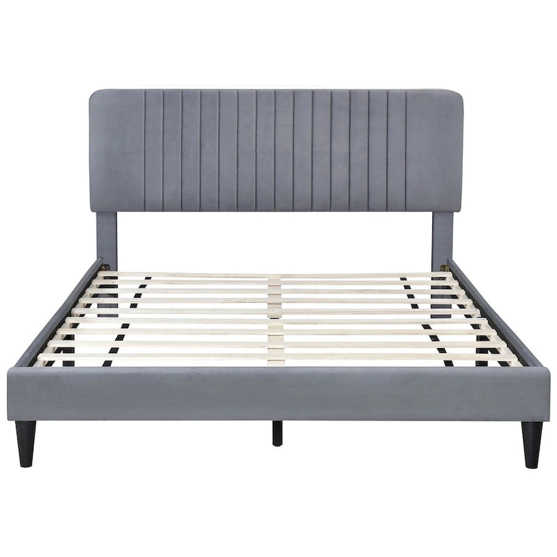 Queen Size Upholstered Platform Bed,No Box Spring Needed, Velvet Fabric