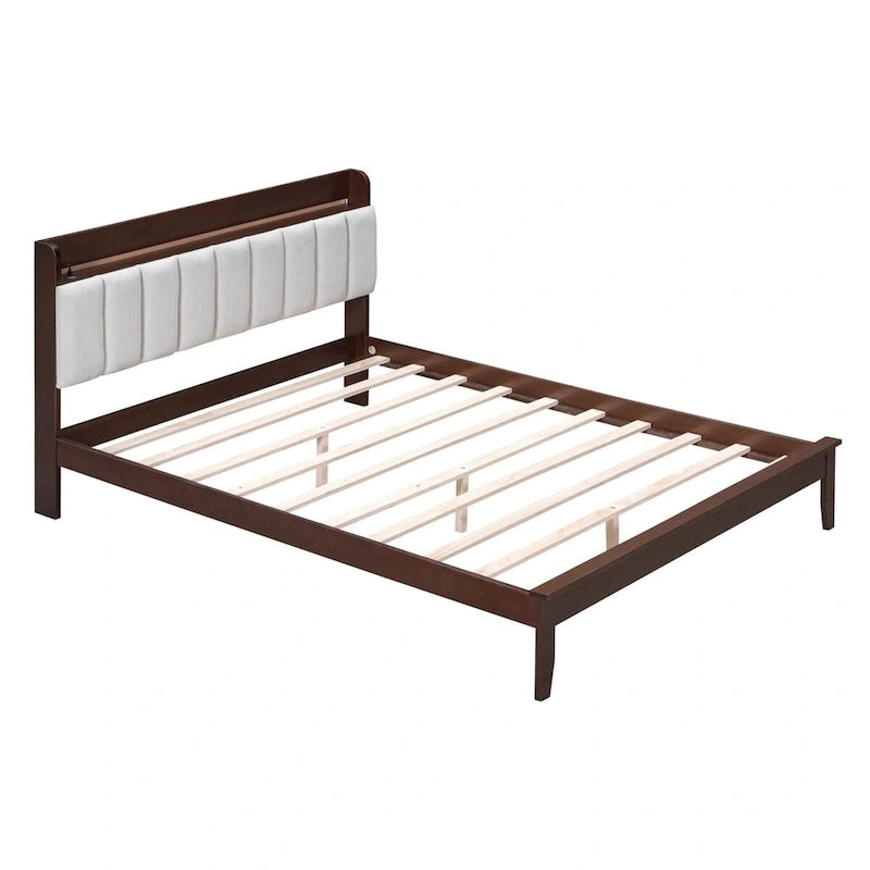 Platform Bed with USB Charging Station and Storage Upholstered Headboard,LED Bed Frame,No Box Spring Needed