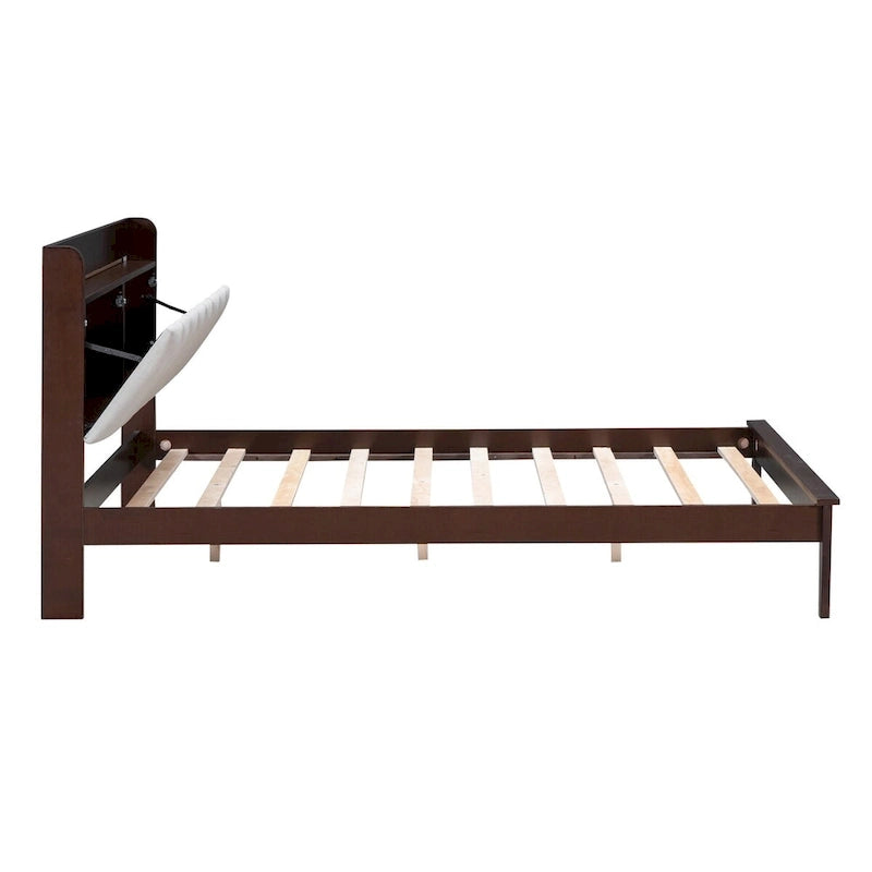 Platform Bed with USB Charging Station and Storage Upholstered Headboard,LED Bed Frame,No Box Spring Needed