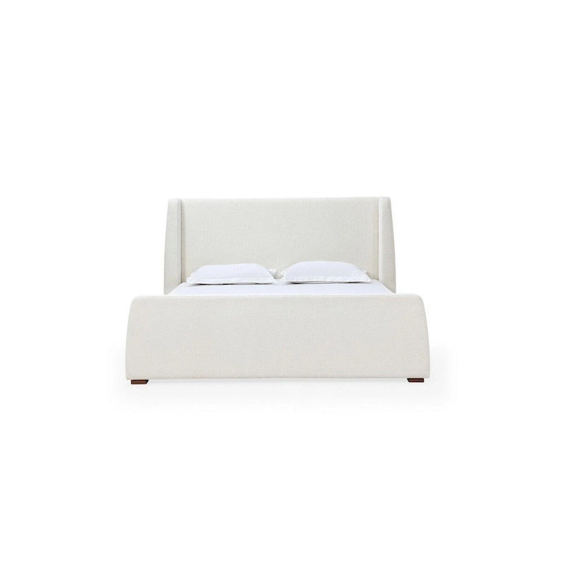 Mosi Queen Platform Bed, Wingback Headboard, White Boucle Fabric Upholstery