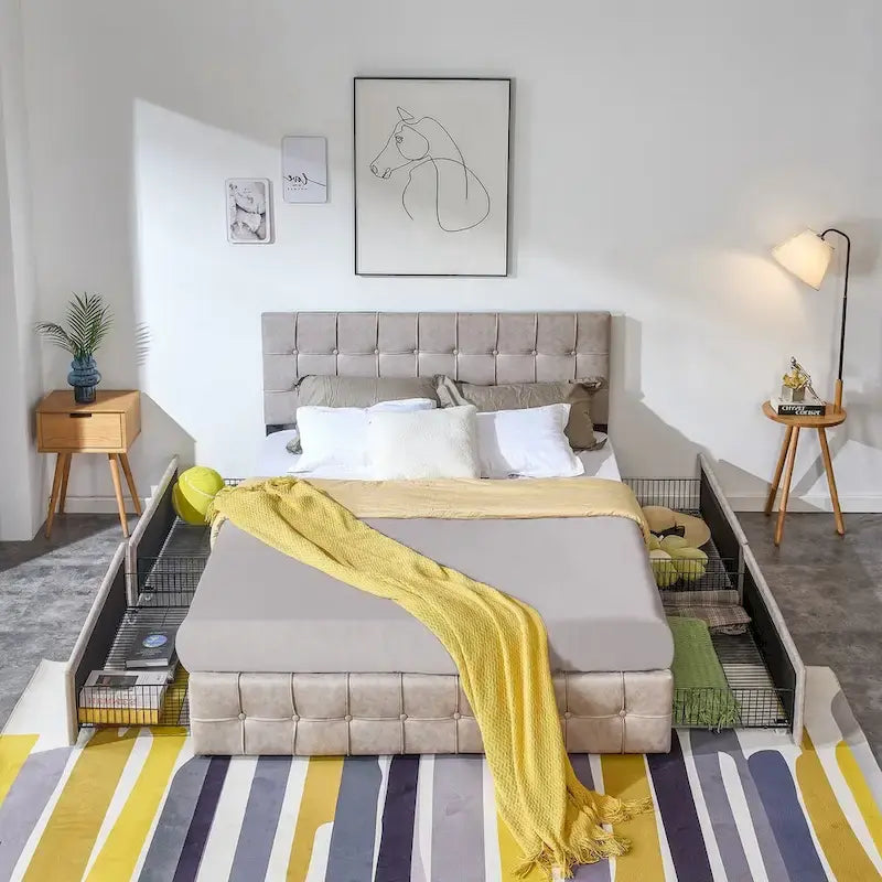 Full Size Platform Bed Frame with 4 Storage Drawers