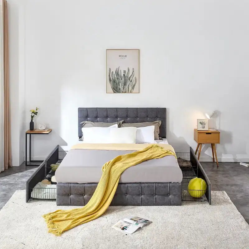 Full Size Platform Bed Frame with 4 Storage Drawers