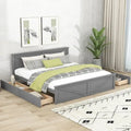 King Size Wooden Platform Bed with Four Storage Drawers and Support Legs