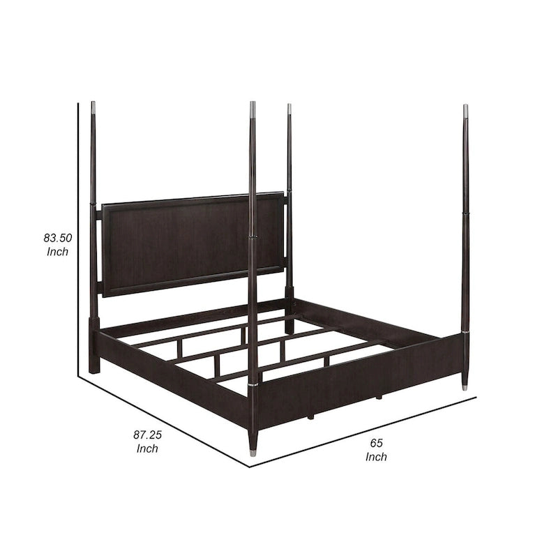 Amber Queen Size Poster Bed, Floating Headboard with Low Footboard, Brown