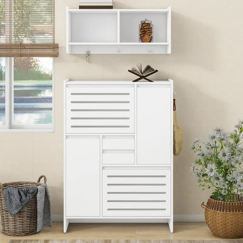 Multi-Functional Shoe Cabinet with Wall Cabinet,2 Flip Drawers with Ventilation door