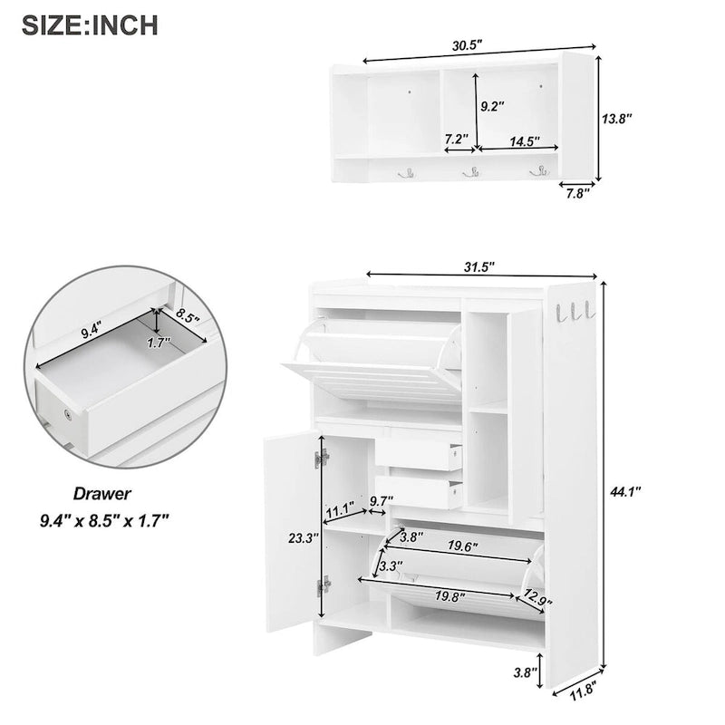 Multi-Functional Shoe Cabinet with Wall Cabinet,2 Flip Drawers with Ventilation door