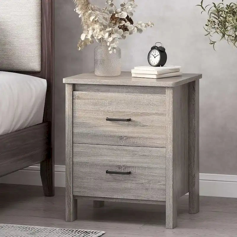 Modern Nightstand with 2 Drawers and Metal Handles by Christopher Knight Home