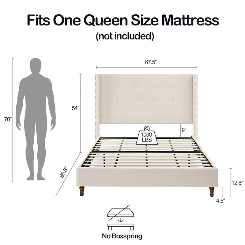 54 High Headboard Queen Peyton Upholstered Velvet Bed