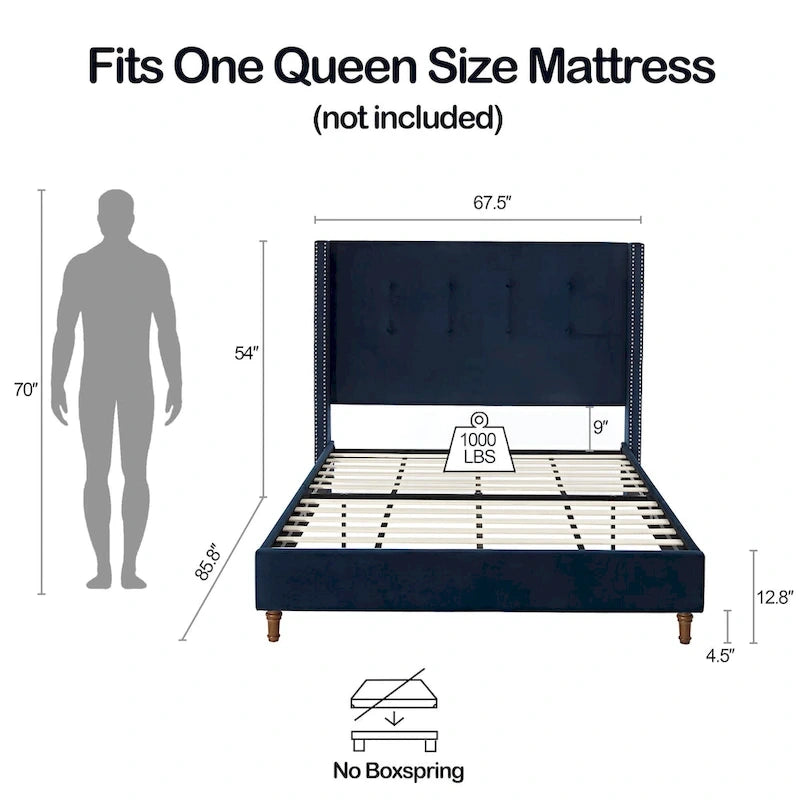 54 High Headboard Queen Peyton Upholstered Velvet Bed