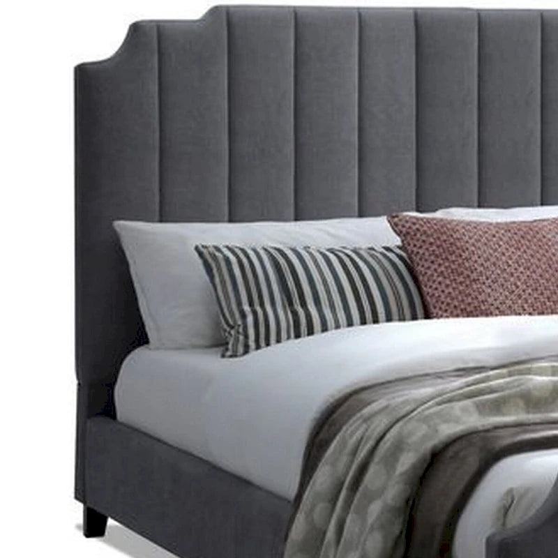 Cery Modern King Size Bed, Channel Tufted Dark Gray Chenille Upholstery
