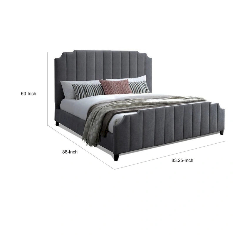 Cery Modern King Size Bed, Channel Tufted Dark Gray Chenille Upholstery