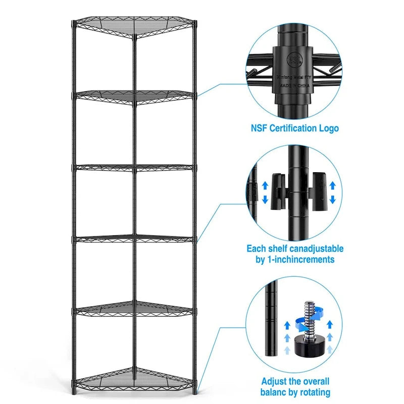 6 Tier Shelf Heavy Duty Free Standing Corner Storage Display Rack
