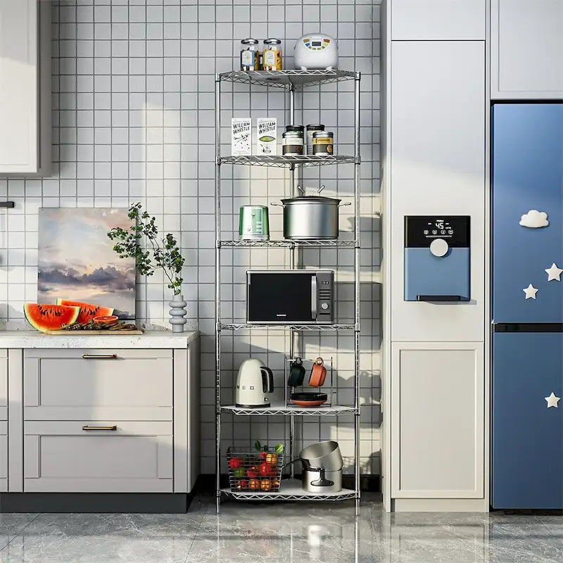 6 Tier Shelf Heavy Duty Free Standing Corner Storage Display Rack