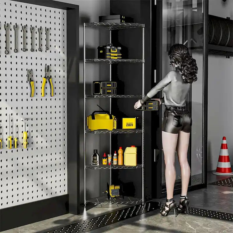 6 Tier Shelf Heavy Duty Free Standing Corner Storage Display Rack