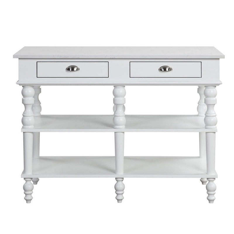 Rectangular Kitchen Island with 2 Drawers in White