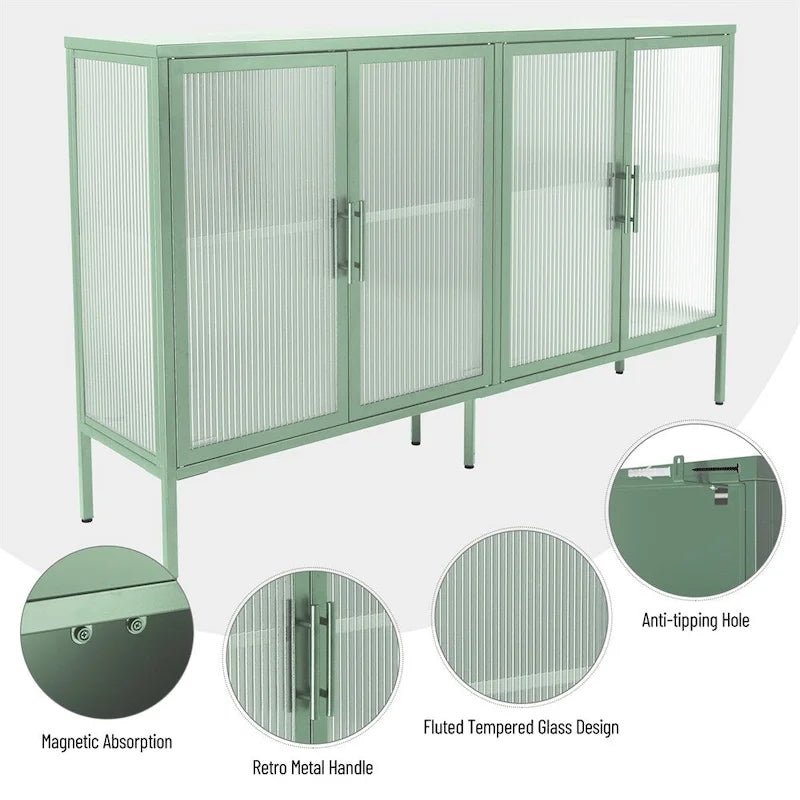 Stylish 4-Door Tempered Glass Cabinet w/4 Glass Doors Adjustable Shelf