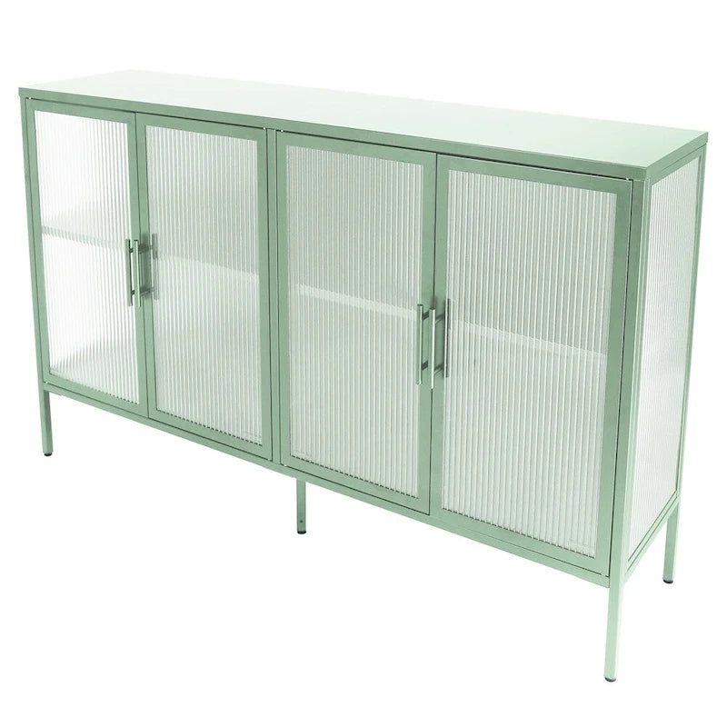 Stylish 4-Door Tempered Glass Cabinet w/4 Glass Doors Adjustable Shelf