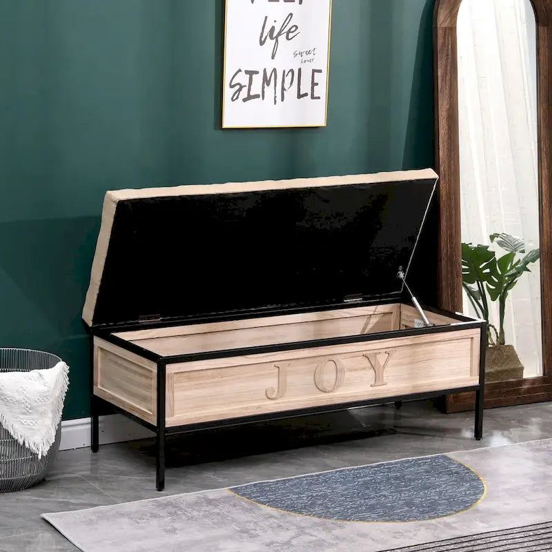 48 Linen Storage Bench: Button-Tufted, Wooden Ottoman for Bedroom, Living Room