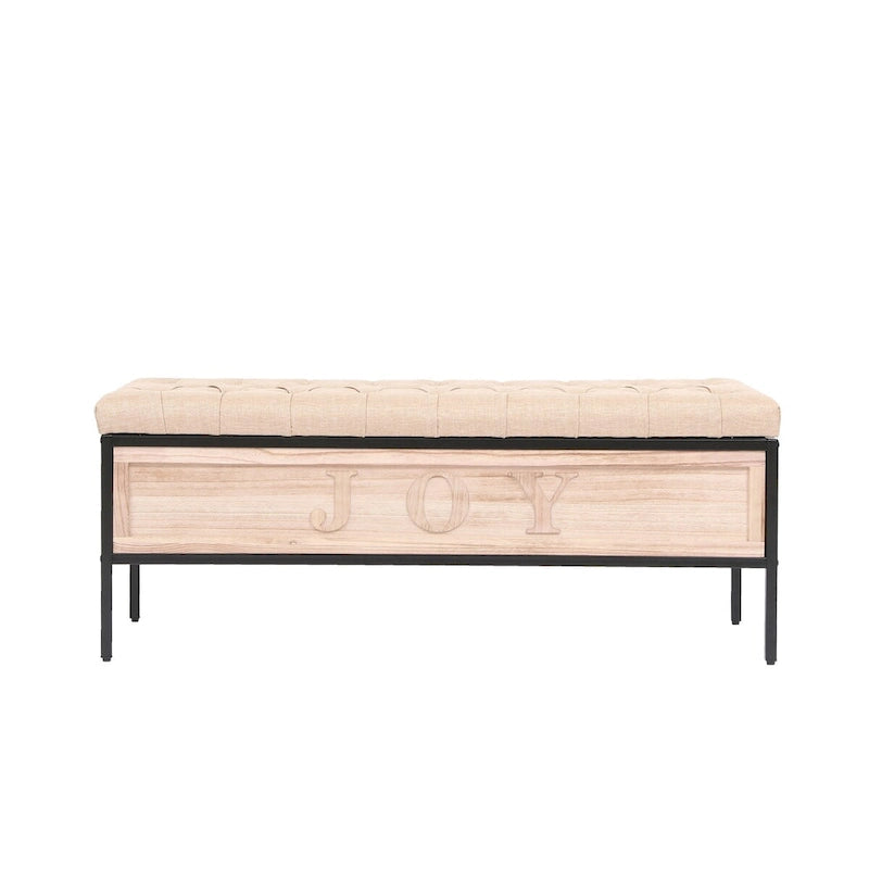 48 Linen Storage Bench: Button-Tufted, Wooden Ottoman for Bedroom, Living Room