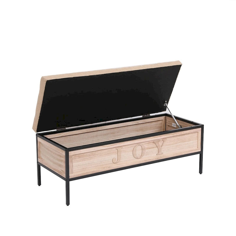 48 Linen Storage Bench: Button-Tufted, Wooden Ottoman for Bedroom, Living Room