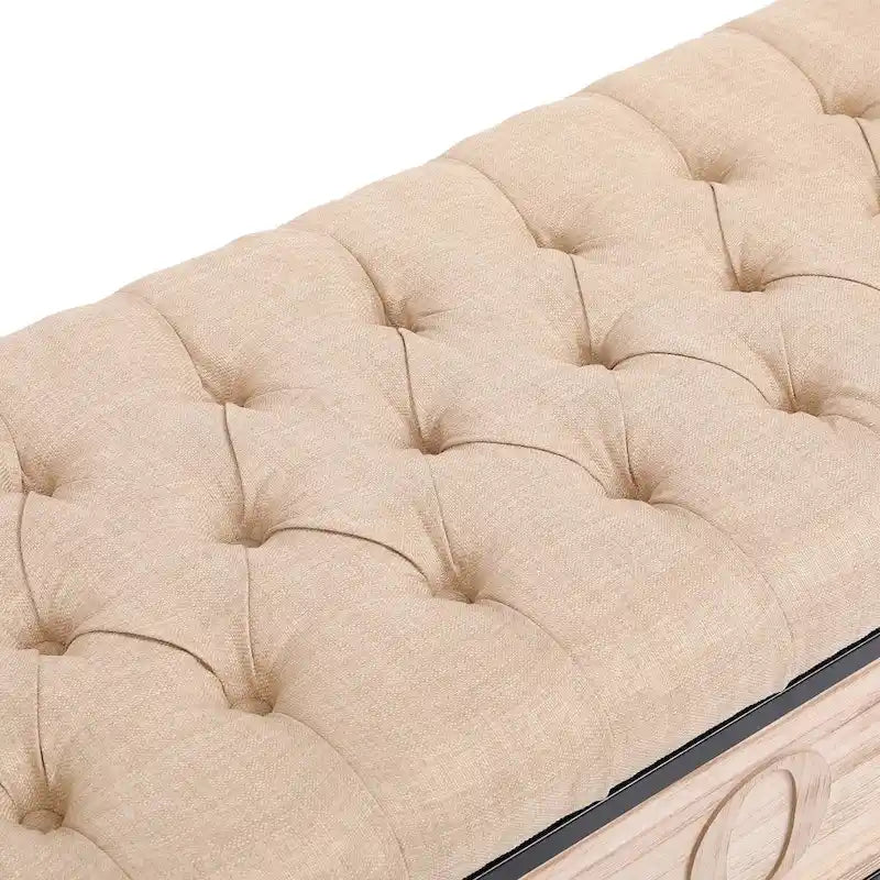 48 Linen Storage Bench: Button-Tufted, Wooden Ottoman for Bedroom, Living Room