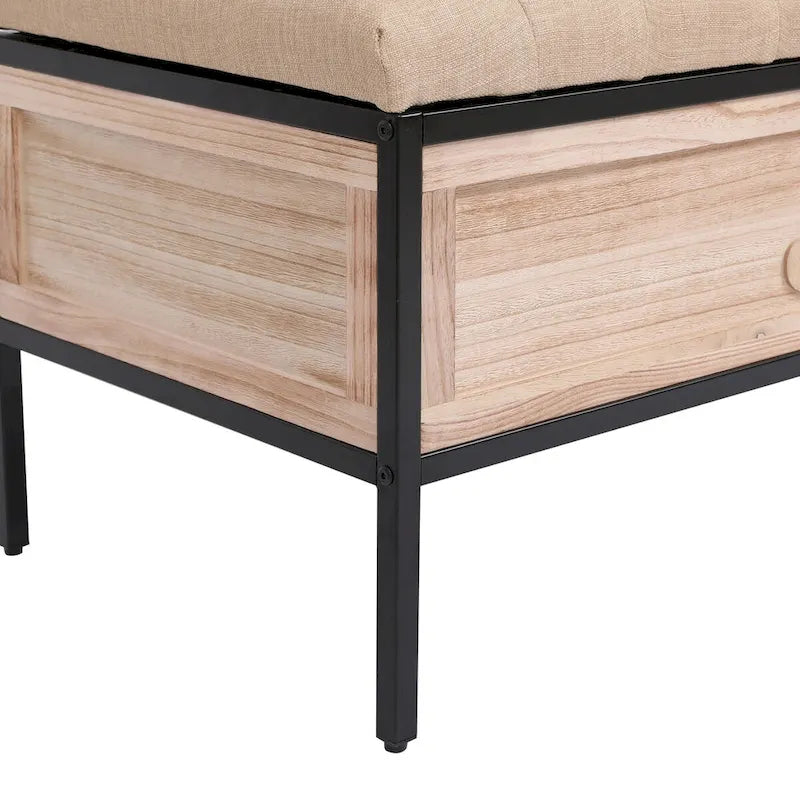 48 Linen Storage Bench: Button-Tufted, Wooden Ottoman for Bedroom, Living Room