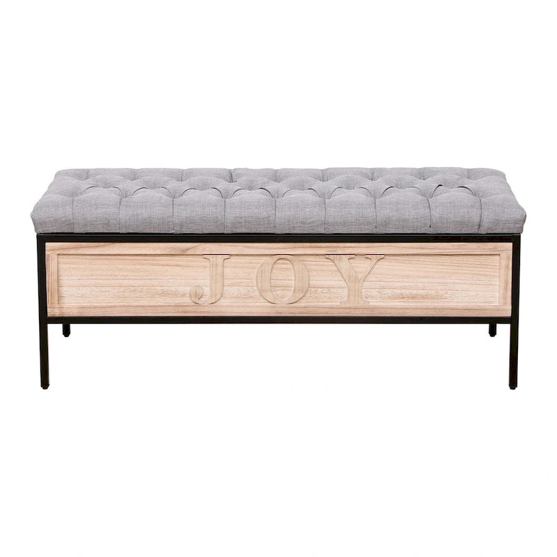 48 Linen Storage Bench: Button-Tufted, Wooden Ottoman for Bedroom, Living Room