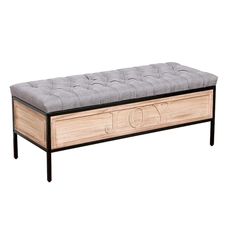 48 Linen Storage Bench: Button-Tufted, Wooden Ottoman for Bedroom, Living Room