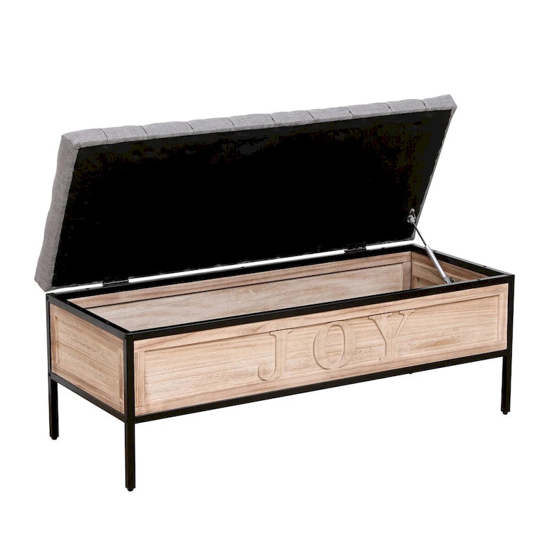 48 Linen Storage Bench: Button-Tufted, Wooden Ottoman for Bedroom, Living Room