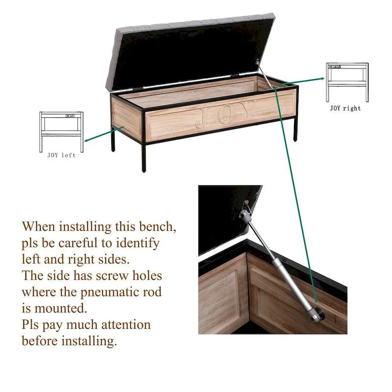 48 Linen Storage Bench: Button-Tufted, Wooden Ottoman for Bedroom, Living Room