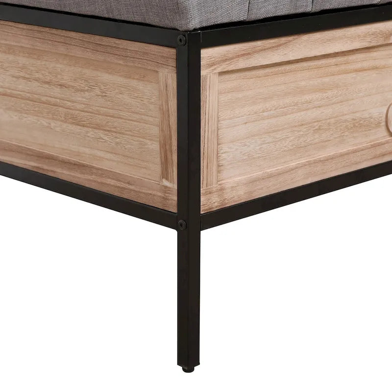 48 Linen Storage Bench: Button-Tufted, Wooden Ottoman for Bedroom, Living Room