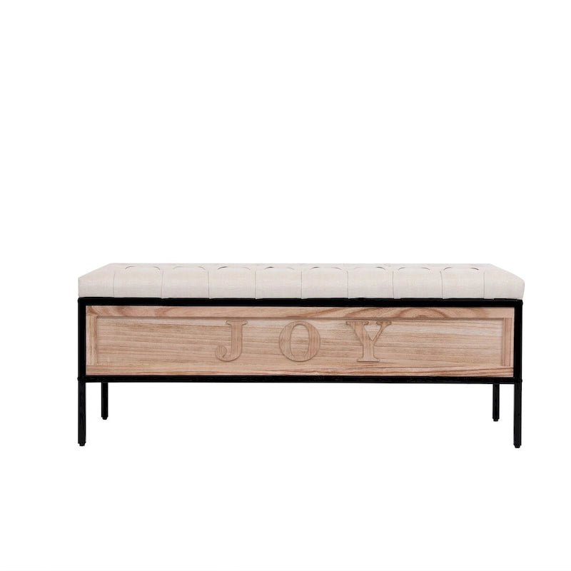 48 Linen Storage Bench: Button-Tufted, Wooden Ottoman for Bedroom, Living Room