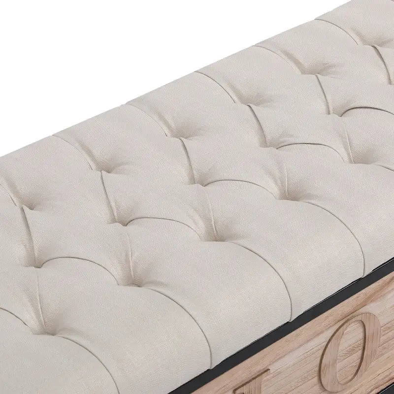 48 Linen Storage Bench: Button-Tufted, Wooden Ottoman for Bedroom, Living Room