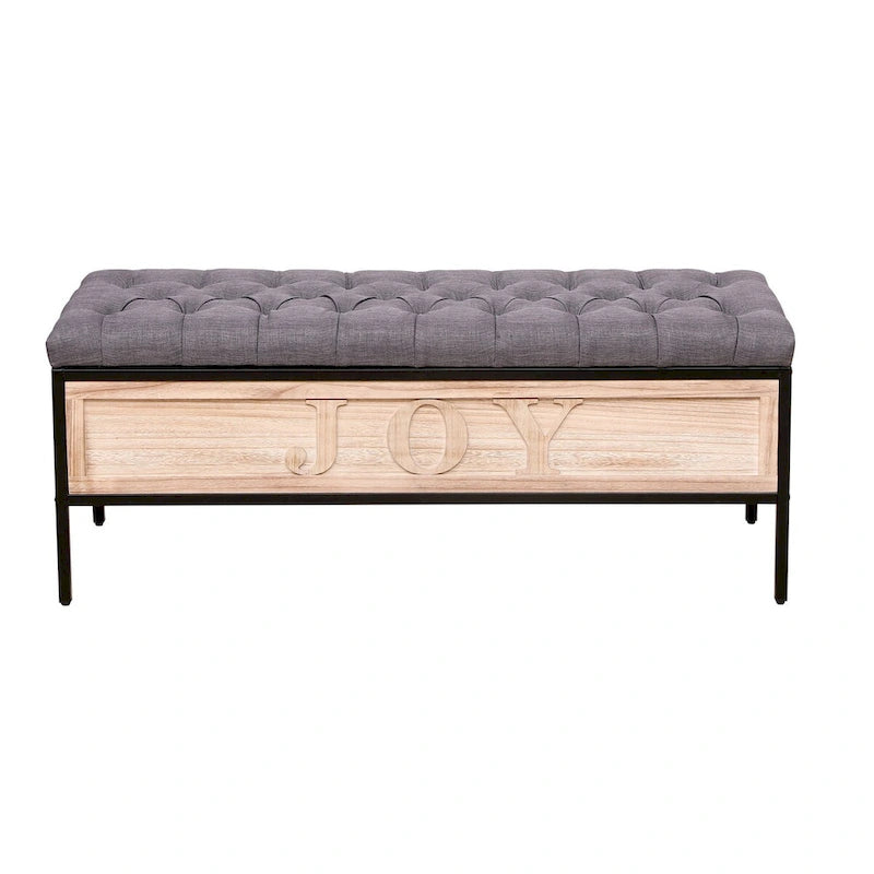 48 Linen Storage Bench: Button-Tufted, Wooden Ottoman for Bedroom, Living Room
