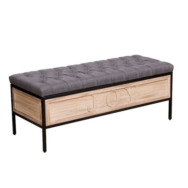 48 Linen Storage Bench: Button-Tufted, Wooden Ottoman for Bedroom, Living Room
