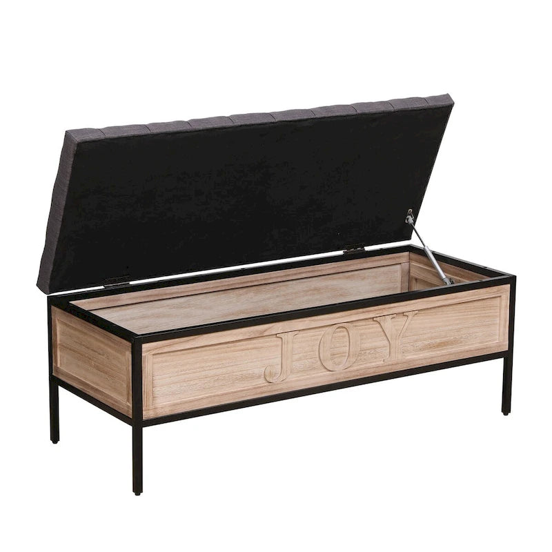 48 Linen Storage Bench: Button-Tufted, Wooden Ottoman for Bedroom, Living Room