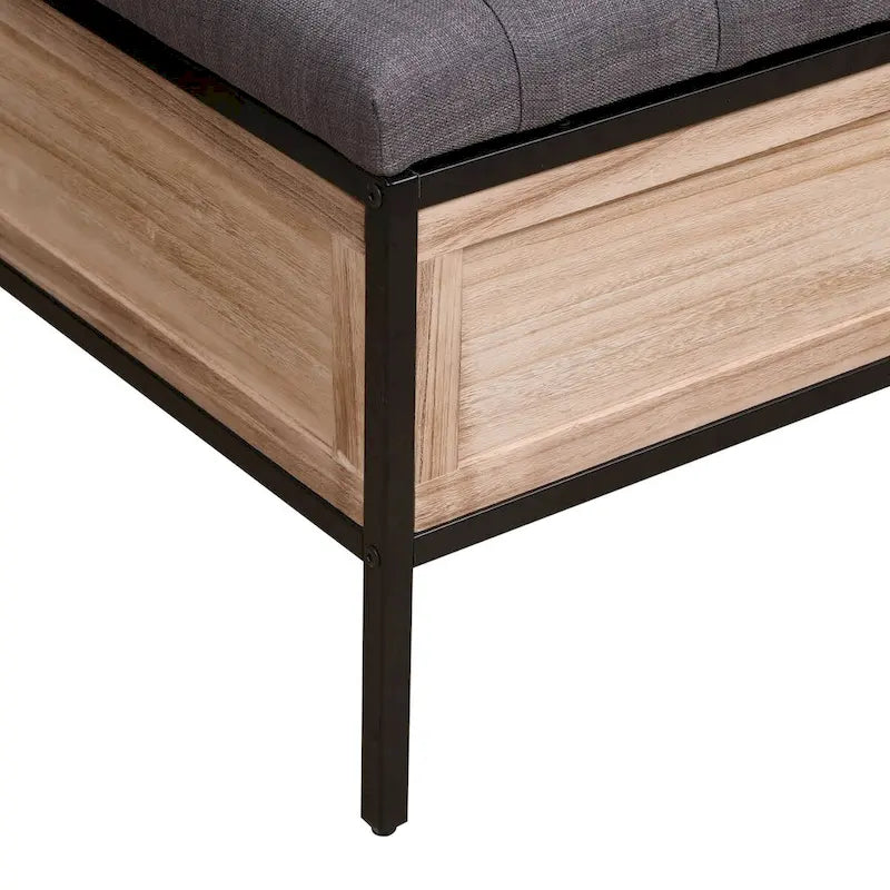 48 Linen Storage Bench: Button-Tufted, Wooden Ottoman for Bedroom, Living Room