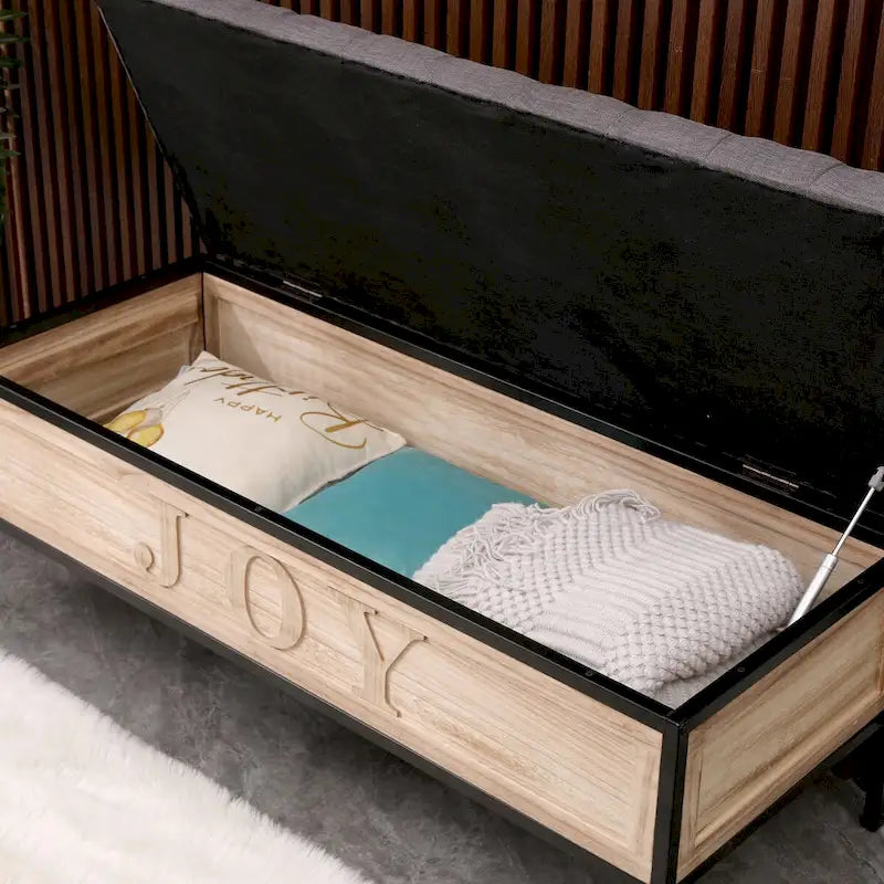 48 Linen Storage Bench: Button-Tufted, Wooden Ottoman for Bedroom, Living Room