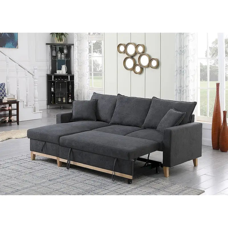 Dark Gray Woven Reversible Sleeper Sectional Sofa with Storage Chaise