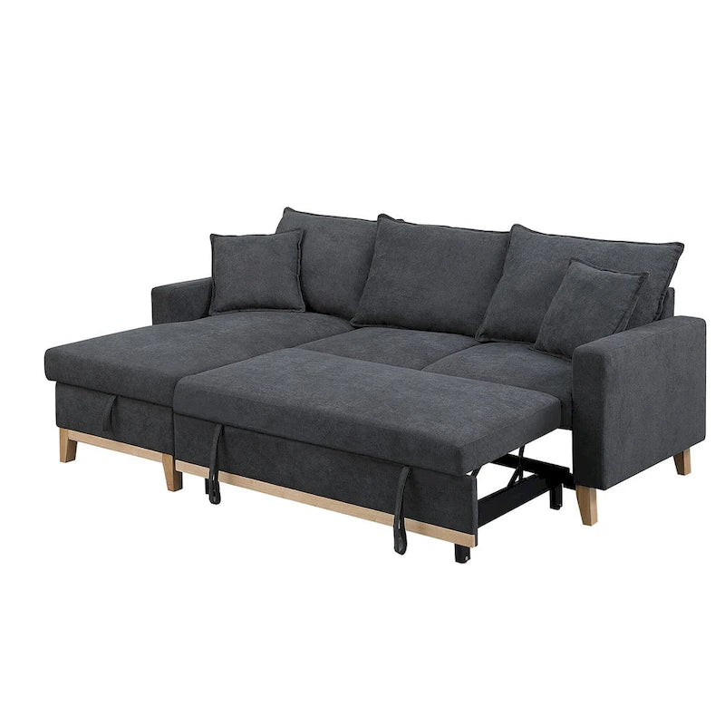 Dark Gray Woven Reversible Sleeper Sectional Sofa with Storage Chaise