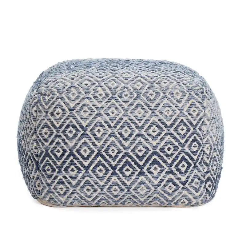 Jani Rhombus 22-inch Brown Square Pouf Ottoman - Handmade Footrest for Living Room, Bedroom, Nursery, Kidsroom