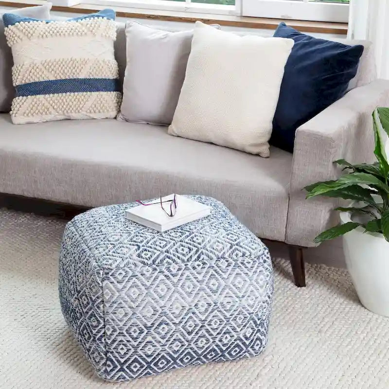 Jani Rhombus 22-inch Brown Square Pouf Ottoman - Handmade Footrest for Living Room, Bedroom, Nursery, Kidsroom