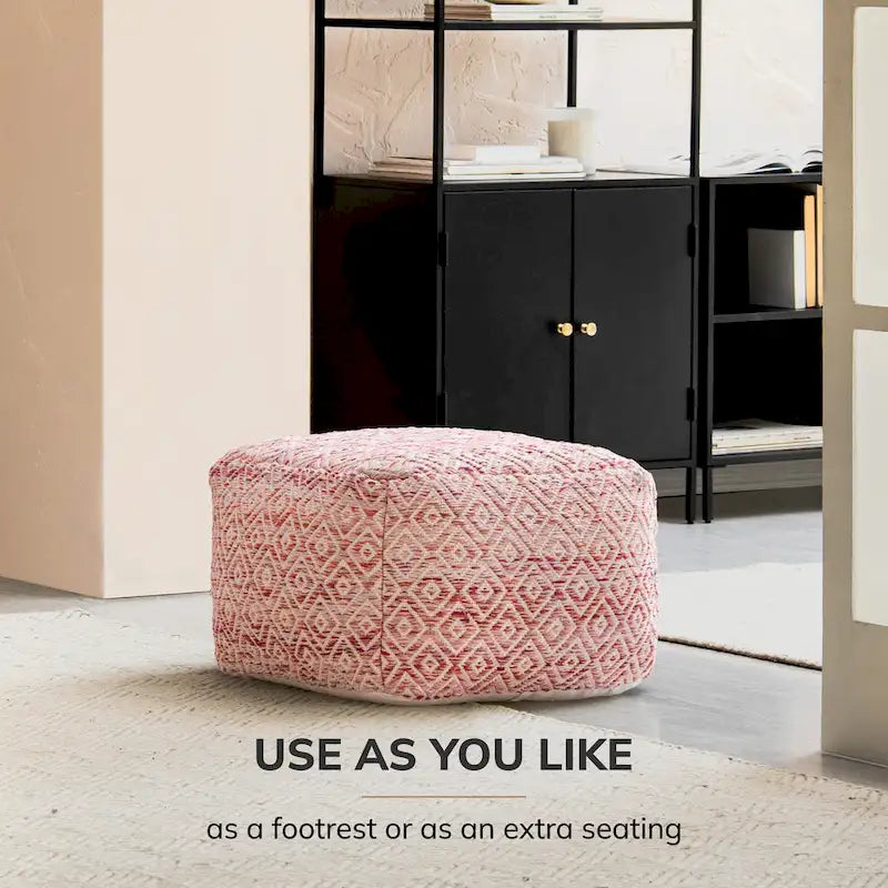 Jani Rhombus 22-inch Brown Square Pouf Ottoman - Handmade Footrest for Living Room, Bedroom, Nursery, Kidsroom