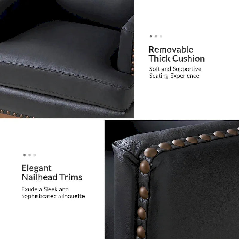 Lourdes Genuine Leather Armchair with Solid Wood Frame and Removable Seat Cushion,Set of 2 by HULALA HOME