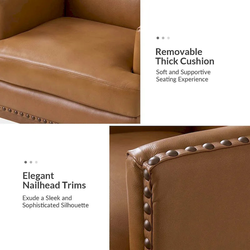 Lourdes Genuine Leather Armchair with Solid Wood Frame and Removable Seat Cushion,Set of 2 by HULALA HOME