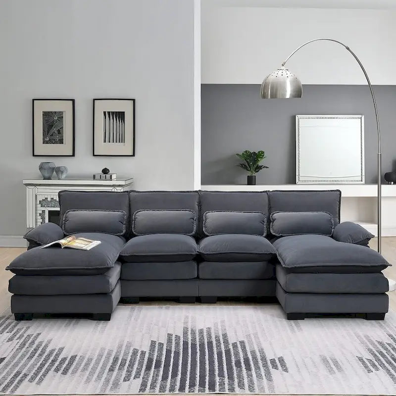 6-seat U-shaped Sectional Sofa, Sleeper Sectional with Waist Pillows for Living Room, Apartment