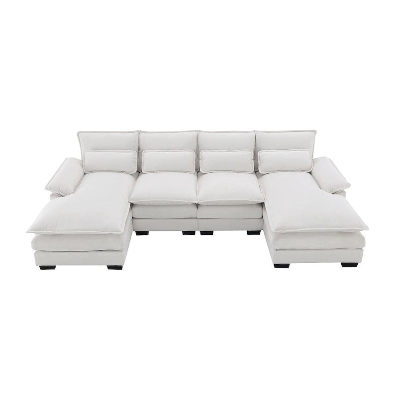 6-seat U-shaped Sectional Sofa, Sleeper Sectional with Waist Pillows for Living Room, Apartment