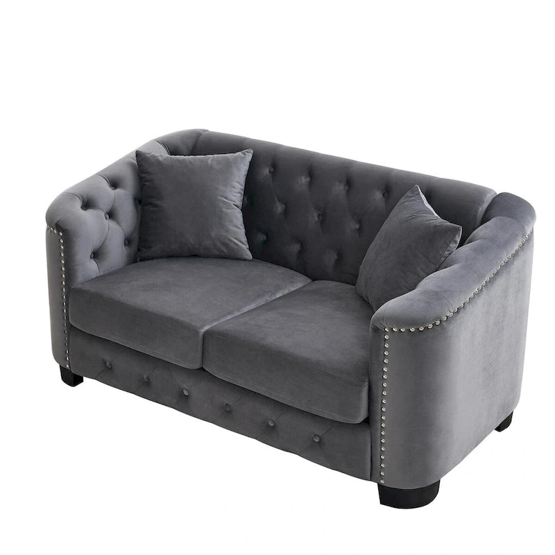 59Modern Velvet Sofa,2-Seater Sofa,Upholstered Tufted Backrests with Nailhead Arms and 2 Cushions for Living Room
