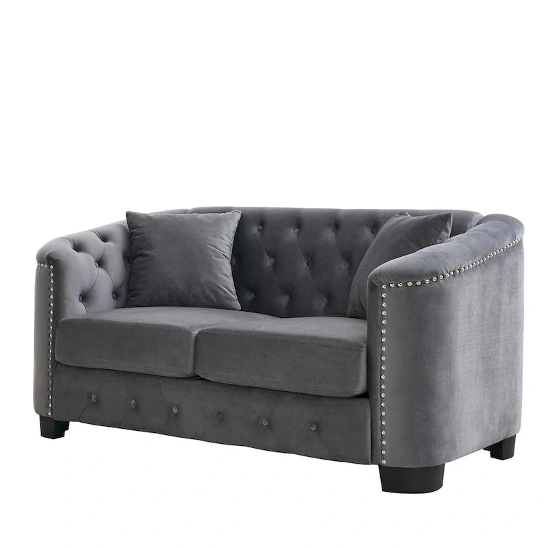 59Modern Velvet Sofa,2-Seater Sofa,Upholstered Tufted Backrests with Nailhead Arms and 2 Cushions for Living Room