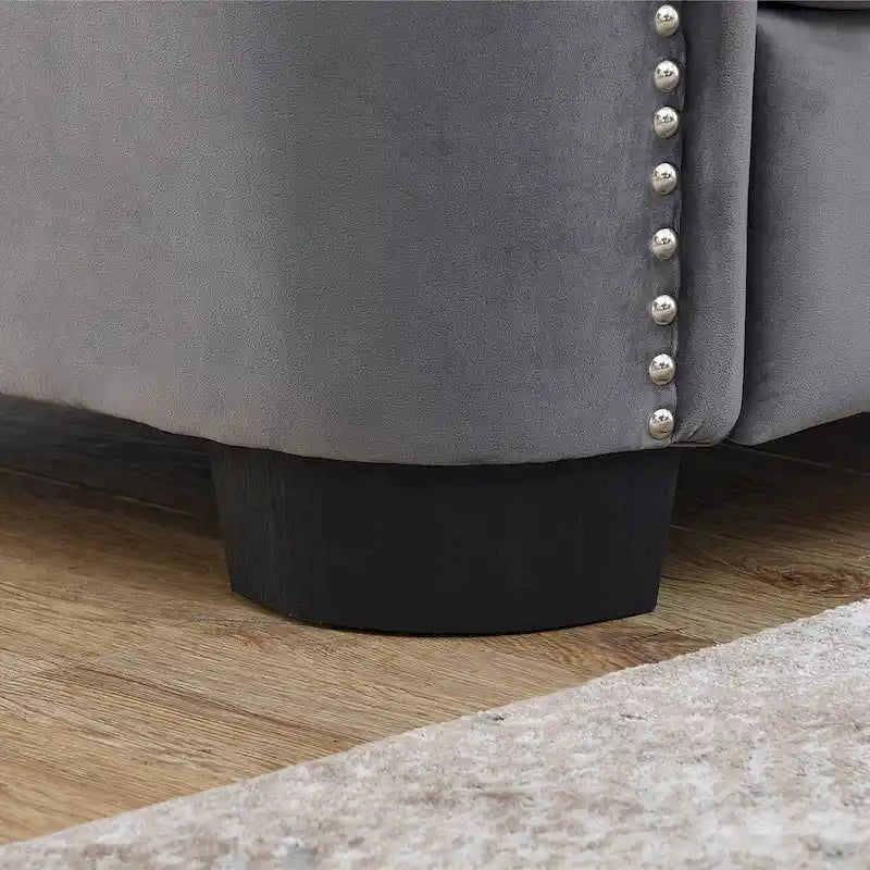 59Modern Velvet Sofa,2-Seater Sofa,Upholstered Tufted Backrests with Nailhead Arms and 2 Cushions for Living Room